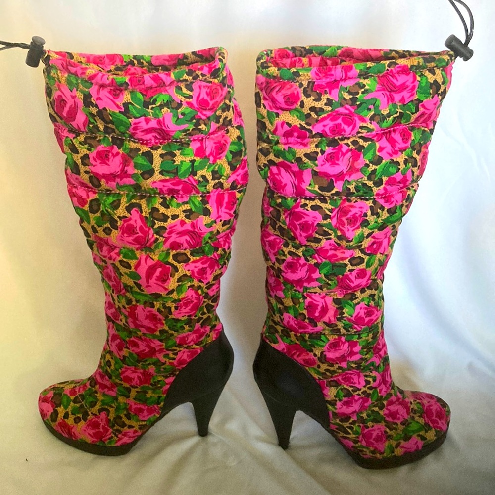 Betsy Johnson rose cheetah print knee high boots